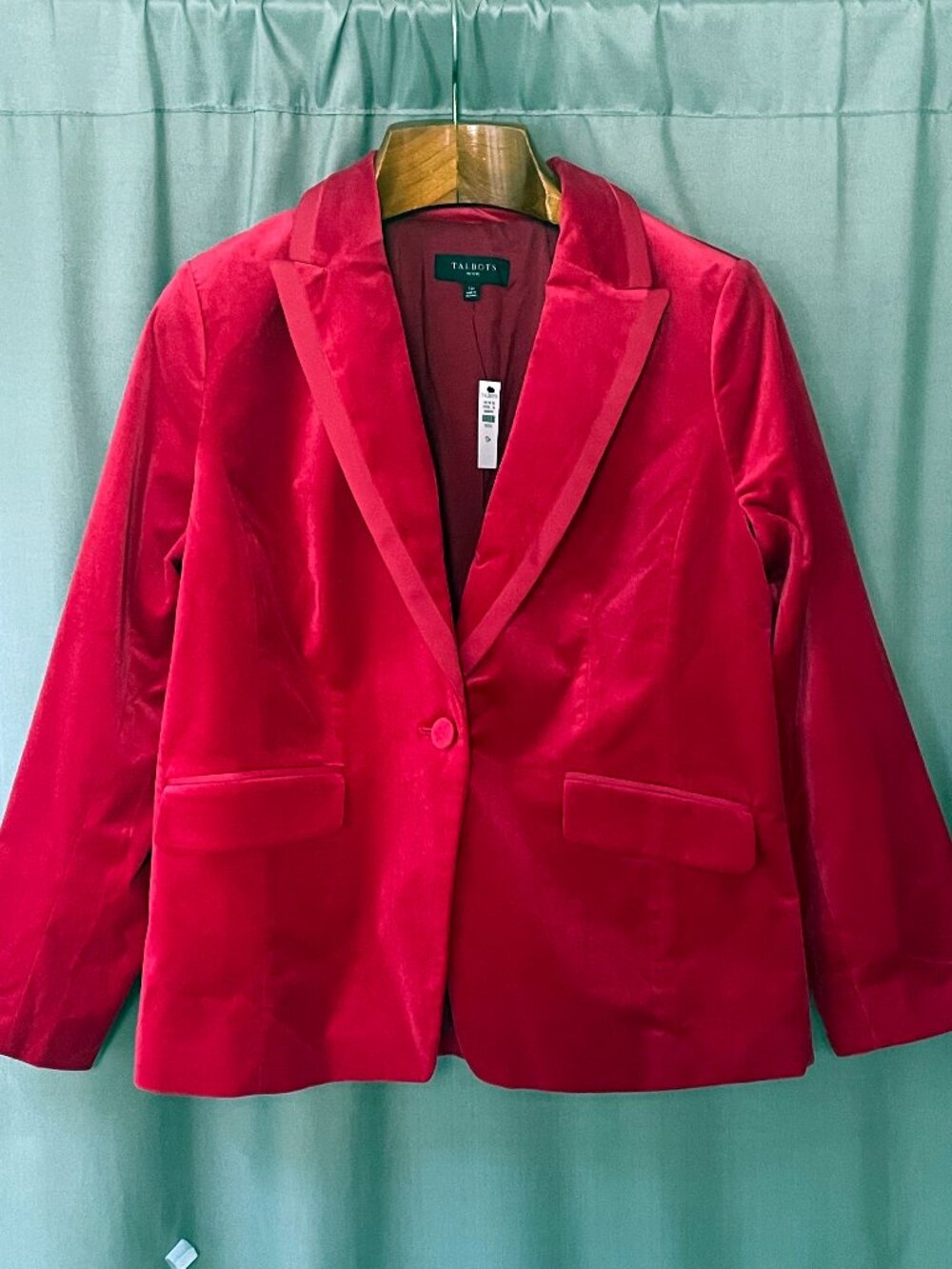 NWT Talbots Red Velvet Single-Button Blazer Jacket Holiday Petite 12P